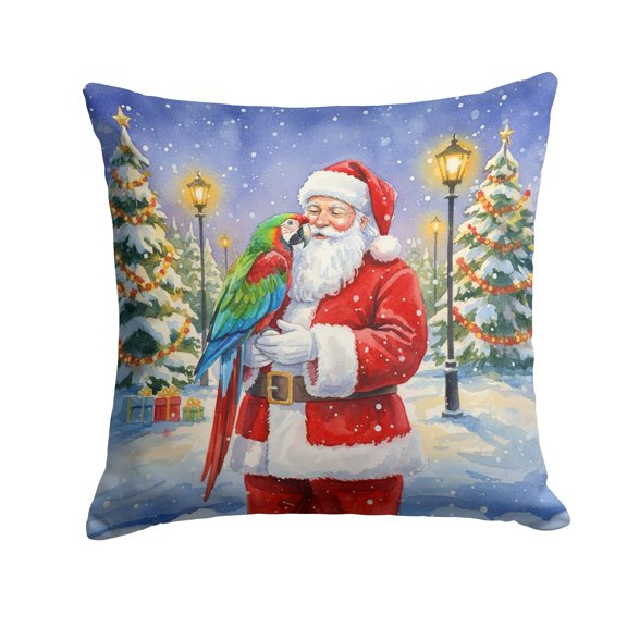 Caroline's Treasures Green Winged Macaw Parrot with Santa Claus Throw Pillow Decorative Indoor Outdoor Accent Cushion for Couch, Bed or Patio, 18Hx18W