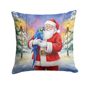 Caroline's Treasures Hyacinth Macaw with Santa Claus Throw Pillow Decorative Indoor Outdoor Accent Cushion for Couch, Bed or Patio, 18Hx18W