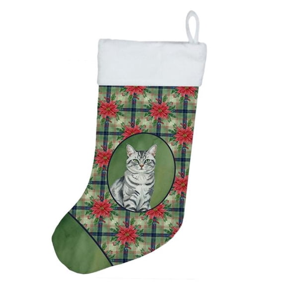 Carolines Treasures FNT1318CS 18 x 13.5 in. Silver Classic Tabby Cat with Poinsettias Holiday Stocking