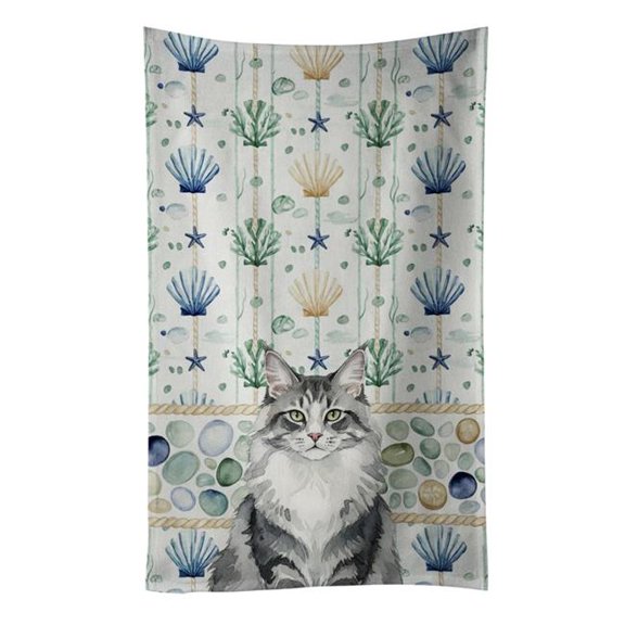 Carolines Treasures FNT1347KTWL 25 x 15 in. Norwegian Forest Cat Gray & White Cat Coastal Sea Glass Kitchen Towel