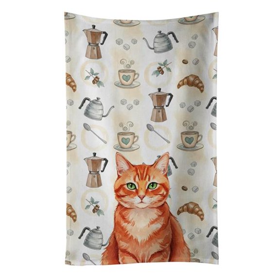 Carolines Treasures FNT1405KTWL 25 x 15 in. Solid Red Ginger Cat Coffee Time Kitchen Towel