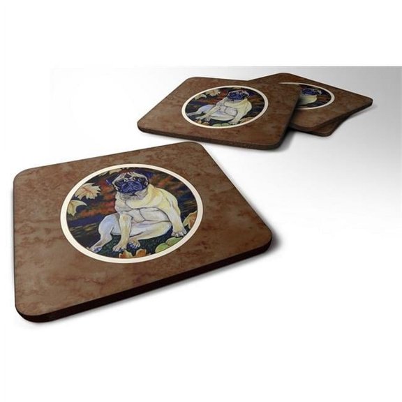 Carolines Treasures Fawn Pug in Fall Leaves Foam Coaster