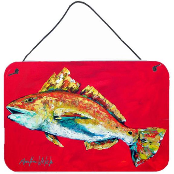 Carolines Treasures Fish Red Fish Woo Hoo Aluminium Metal Wall or Door Hanging Print - 8 x 12 in.