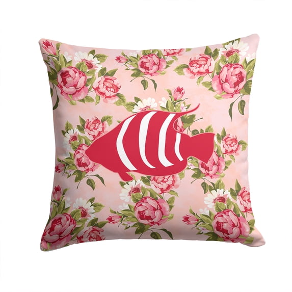 Carolines Treasures Fish Shabby Chic Pink Roses Fabric Decorative Pillow 14Hx14W multicolor