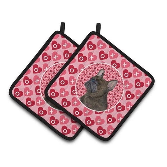 Carolines Treasures French Bulldog Hearts Love & Valentines Day Portrait Pair of Pot Holders, 7.5 x 3 x 7.5 in.