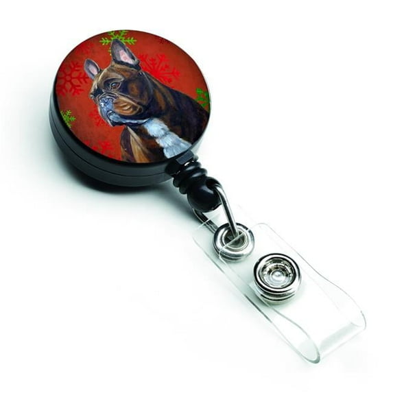 Carolines Treasures French Bulldog Red & Green Snowflakes Holiday Christmas Retractable Badge Reel - Red & Green - 5in. H x 1in. W x 2in. L