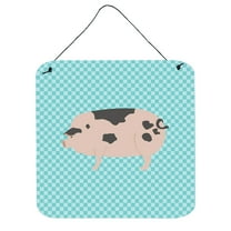 Carolines Treasures BB8114DS66 Gloucester Old Spot Pig Blue Check Wall or Door Hanging Prints, 6 x 6 in.