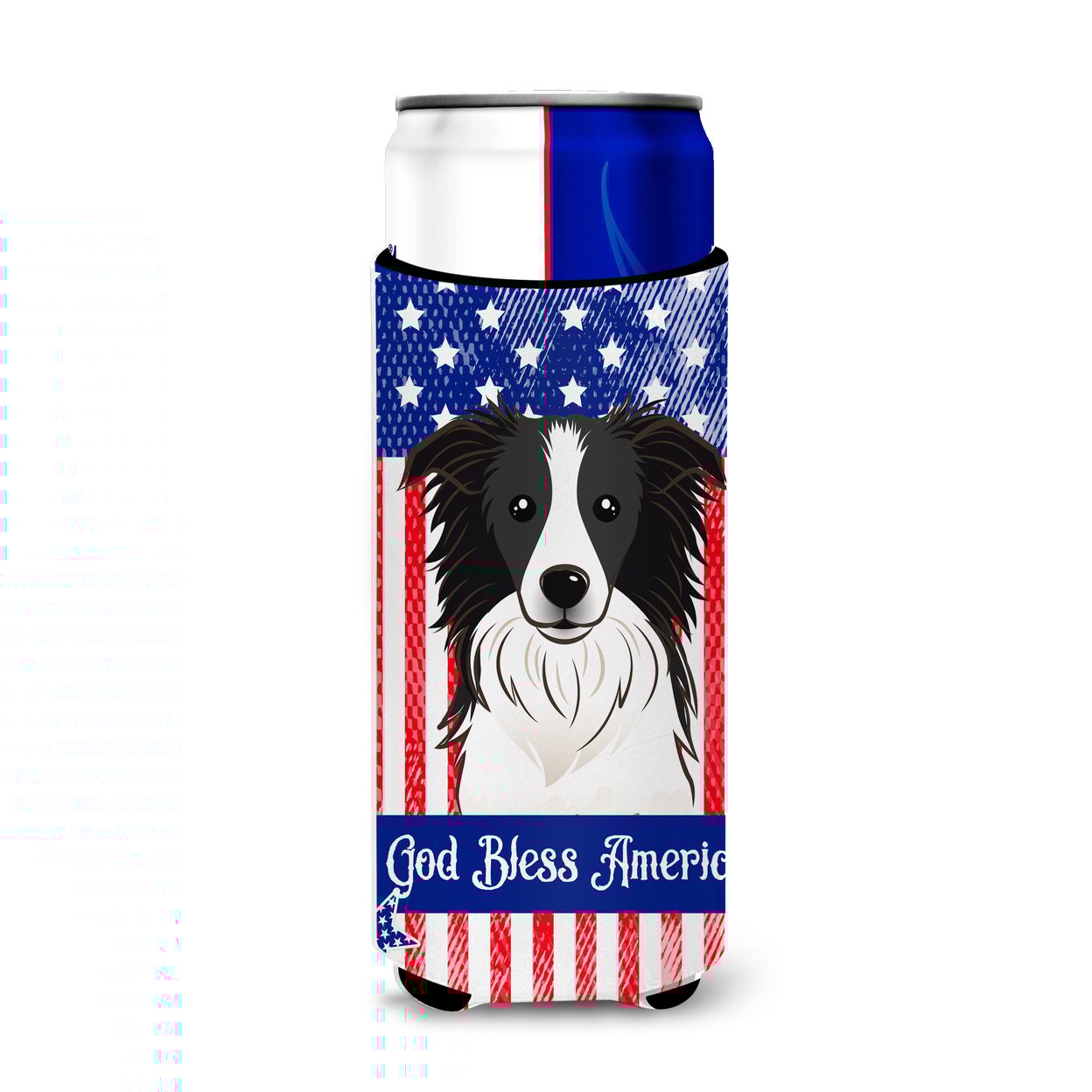 Carolines Treasures God Bless American Flag with Border Collie Michelob Ultra beverage Insulator for slim cans Slim Can