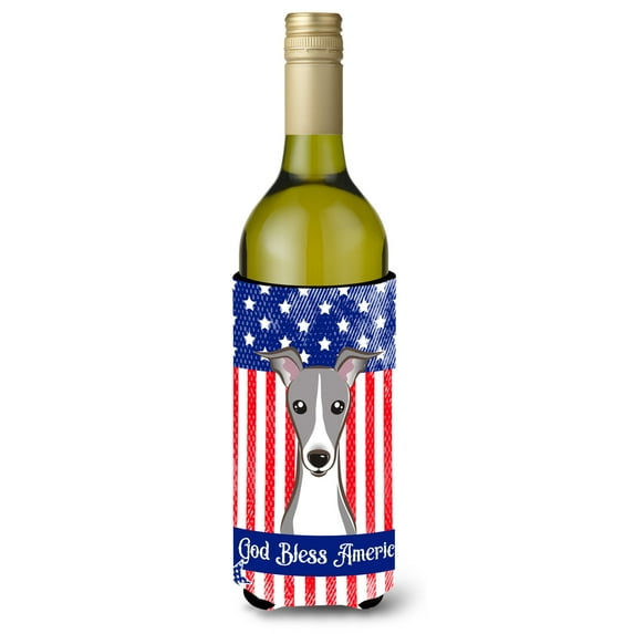 Carolines Treasures God Bless American Flag with Italian Greyhound Wine Bottle beverage Insulator Hugger Wine Bottle