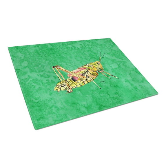 Carolines Treasures Grasshopper on Green Glass Cutting Board Large 12H x 16W multicolor