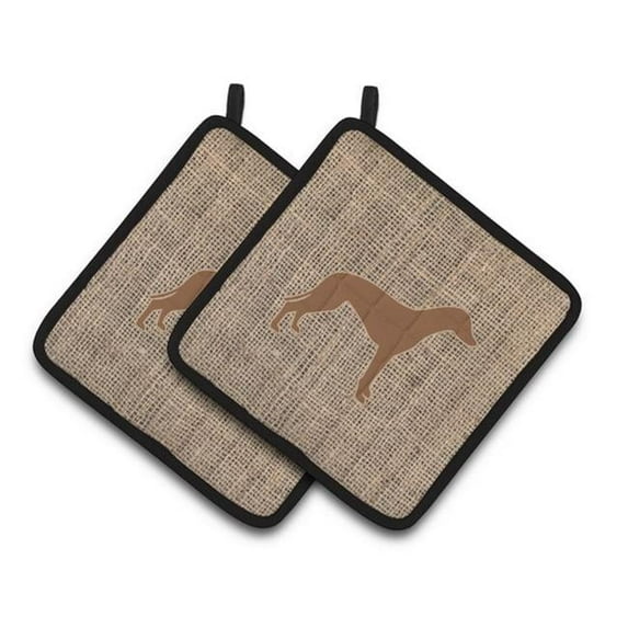 Carolines Treasures Greyhound Faux Burlap & Brown Pair of Pot Holders
