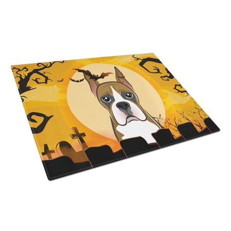 Carolines Treasures Halloween Boxer Glass Cutting Board Large 12H x 16W multicolor