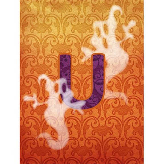 Carolines Treasures Halloween Ghost Letter U Monogram Initial Flag Canvas - House Size