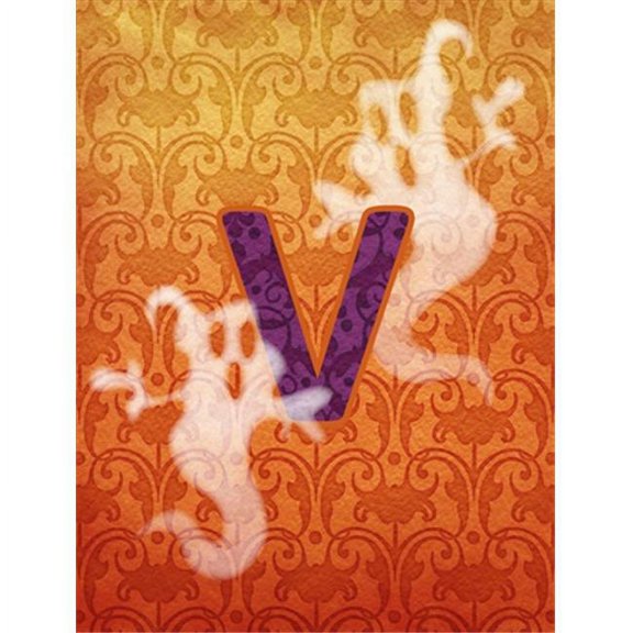 Carolines Treasures Halloween Ghost Letter V Monogram Initial Flag Canvas- House Size