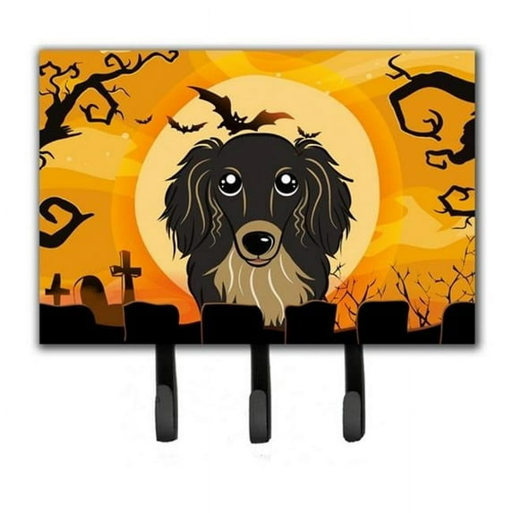 Carolines Treasures Halloween Longhair Black and Tan Dachshund Leash or Key Holder Triple multicolor
