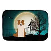 Carolines Treasures Halloween Scary Border Collie Red White Dish Drying Mat
