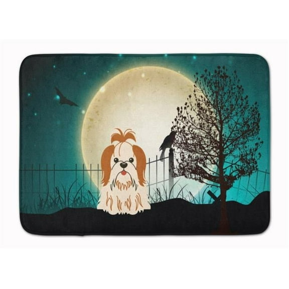 Carolines Treasures  Halloween Scary Shih Tzu Red & White Machine Washable Memory Foam Mat - Red & White - 19in. H x 0.25in. W x 27in. L