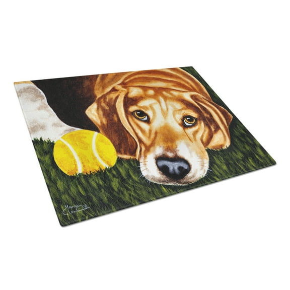 Carolines Treasures Have Ball Will Travel Beagle Glass Cutting Board Large 12H x 16W multicolor