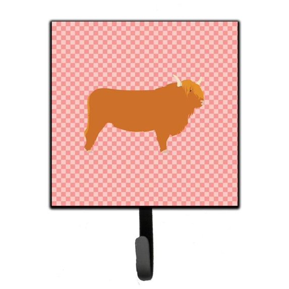Carolines Treasures BB7820SH4 Highland Cow Pink Check Leash or Key Holder