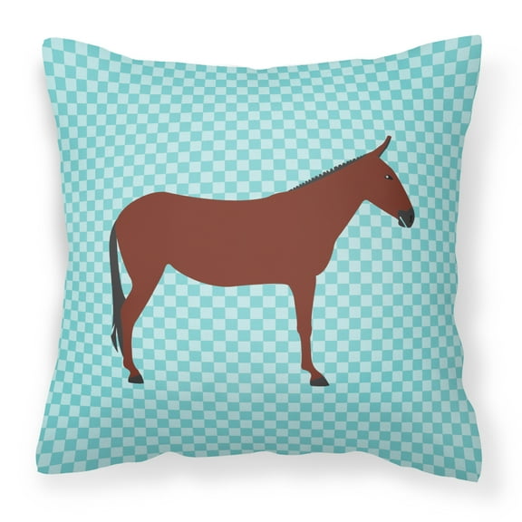 Carolines Treasures Hinny Horse Donkey Blue Check Fabric Decorative Pillow - 14 x 14 in.