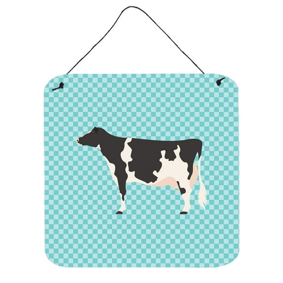 Carolines Treasures BB7996DS66 Holstein Cow Blue Check Wall or Door Hanging Prints, 6 x 6 in.