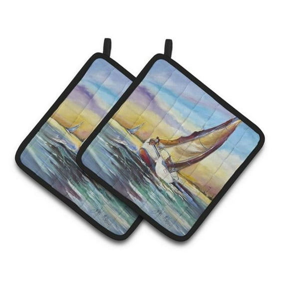 Carolines Treasures Horn Island Boat Race Sailboats Pair of Pot Holders 7.5 x 3 x 7.5 in.