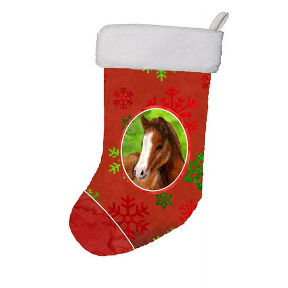 Carolines Treasures Horse Foal Red Snowflakes Holiday Christmas Stocking, 11 x 18", Mulitcolor