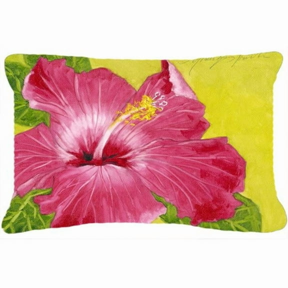 Carolines Treasures Hot Pink Hibiscus Fabric Decorative Pillow - 12x16 inches