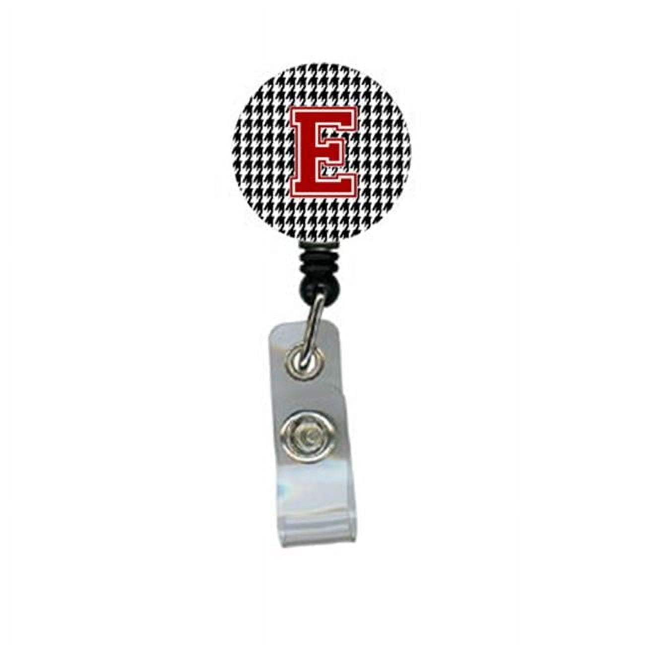 Carolines Treasures  Houndstooth Black Initial E Monogram Initial Retractable Badge Reel or ID Holder with Clip