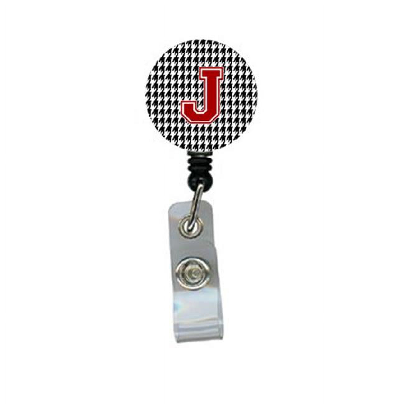 Carolines Treasures  Houndstooth Black Initial J Monogram Initial Retractable Badge Reel Or Id Holder With Clip