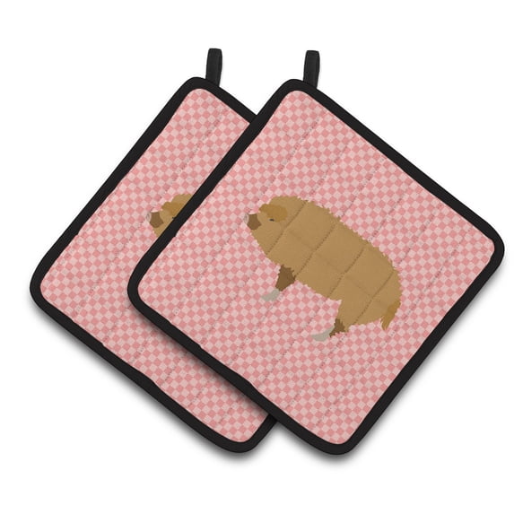 Carolines Treasures Hungarian Mangalica Pig Pink Check Pair of Pot Holders 7.5HX7.5W multicolor