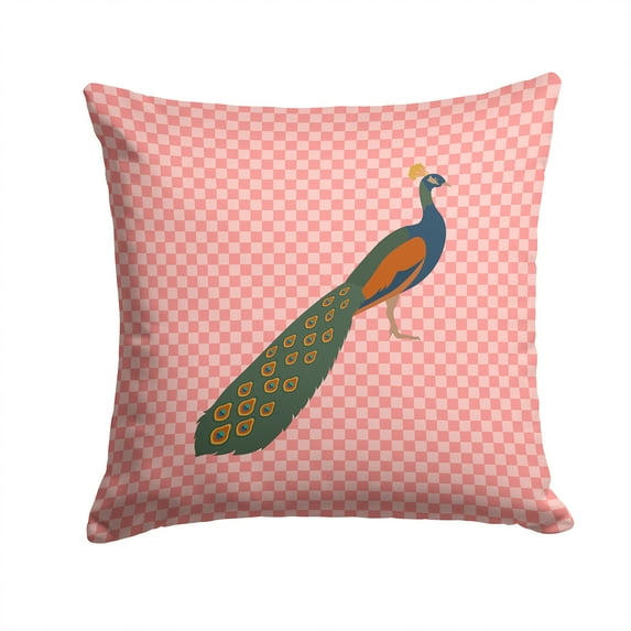 Carolines Treasures Indian Peacock Peafowl Pink Check Fabric Decorative Pillow 14Hx14W multicolor