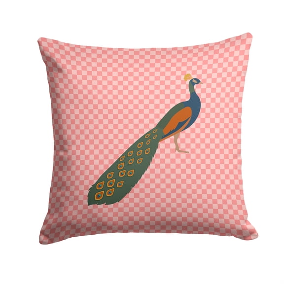 Indian Peacock Peafowl Pink Check Fabric Decorative Pillow
