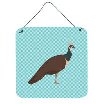 Carolines Treasures Indian Peahen Peafowl Blue Check Wall or Door Hanging Prints 6x6 multicolor