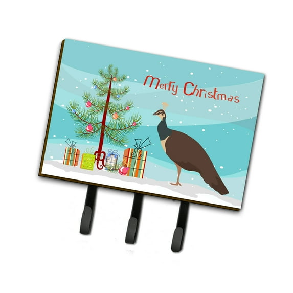 Carolines Treasures Indian Peahen Peafowl Christmas Leash or Key Holder Teal Triple multicolor