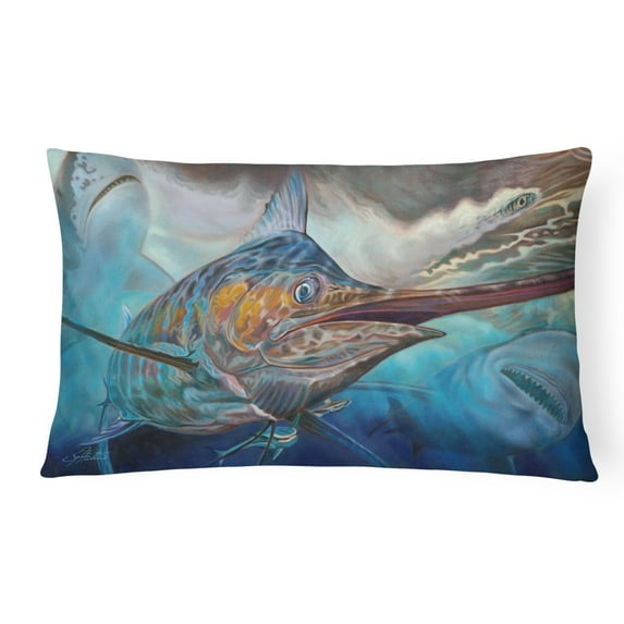 Carolines Treasures JMA2000PW1216 Running The Guantlet Blue Marlin Canvas Fabric Decorative Pillow 12H x16W multicolor