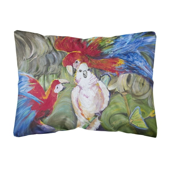 Carolines Treasures JMK1018PW1216 Menage-a-trois Parrots Canvas Fabric Decorative Pillow 12H x16W multicolor