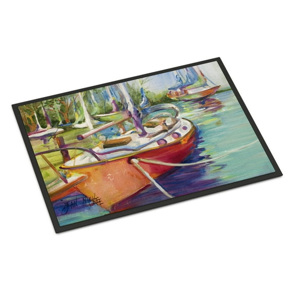 Carolines Treasures JMK1028MAT Red Sailboat Door Mat Indoor Rug or Outdoor Welcome Mat 18x27 Doormat  27"L x 18"W