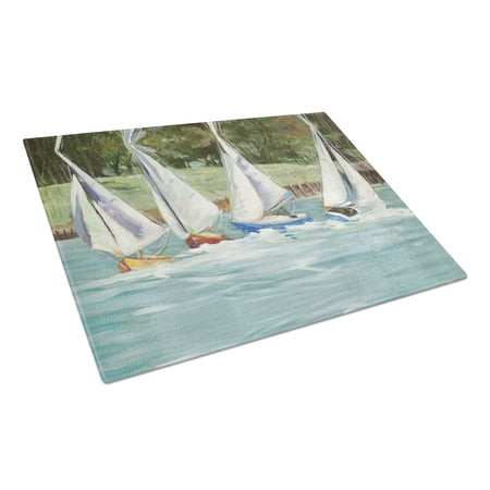 Carolines Treasures JMK1035LCB Sailboats on the bay Glass Cutting Board Large 12H x 16W multicolor