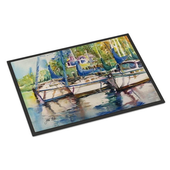 Carolines Treasures JMK1071MAT Safe Harbour Sailboats Door Mat Indoor Rug or Outdoor Welcome Mat 18x27 Doormat 27"L x