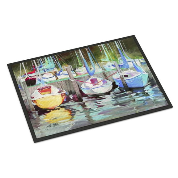 Carolines Treasures JMK1084JMAT Yellow boat Sailboat Door Mat Indoor Rug or Outdoor Welcome Mat 24x36 Doormat  36"L x