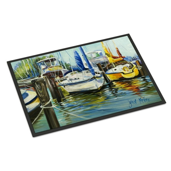Carolines Treasures JMK1085JMAT Yellow boat II Sailboat Door Mat Indoor Rug or Outdoor Welcome Mat 24x36 Doormat  36"L x