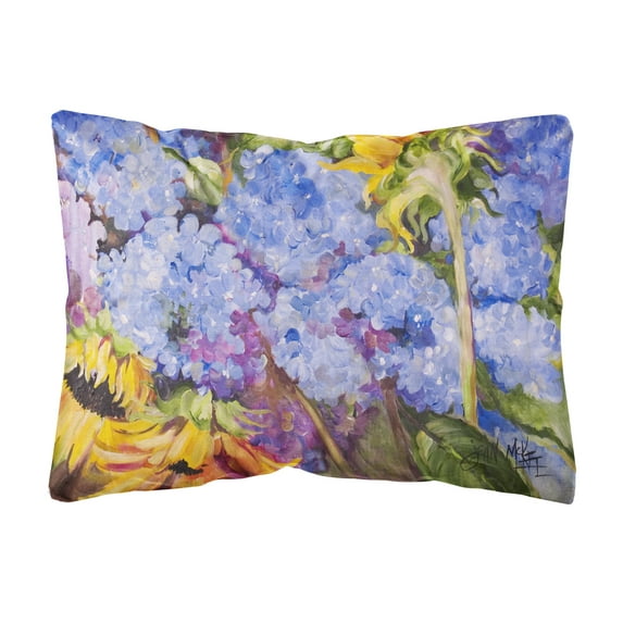 Carolines Treasures JMK1119PW1216 Hydrangeas and Sunflowers Canvas Fabric Decorative Pillow 12H x16W multicolor