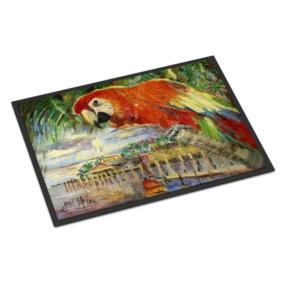 Carolines Treasures JMK1134MAT Red Parrot at Lulus Door Mat Indoor Rug or Outdoor Welcome Mat 18x27 Doormat 27"L x 18"W
