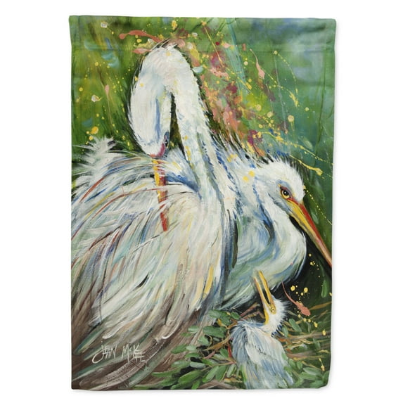 Carolines Treasures JMK1139CHF White Egret in the Rain Flag Canvas House Size  Large multicolor