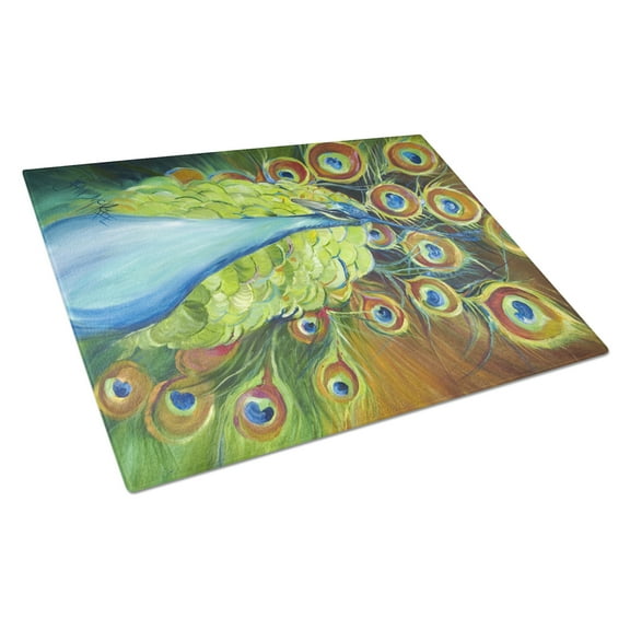 Carolines Treasures JMK1150LCB Bling Peacock Glass Cutting Board- Large