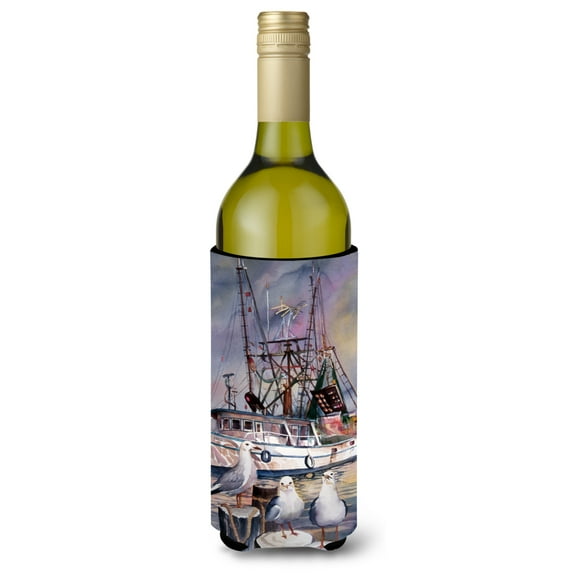Carolines Treasures JMK1196LITERK Sea Gulls and shrimp boats Wine Bottle Beverage Insulator Hugger Wine Bottle