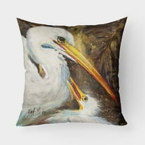 Carolines Treasures JMK1211PW1818 White Egret feeding baby Canvas Fabric Decorative Pillow  18H x18W multicolor