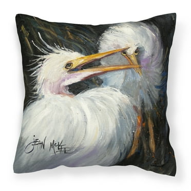 Carolines Treasures JMK1213PW1414 White Egret Canvas Fabric Decorative Pillow  14Hx14W multicolor