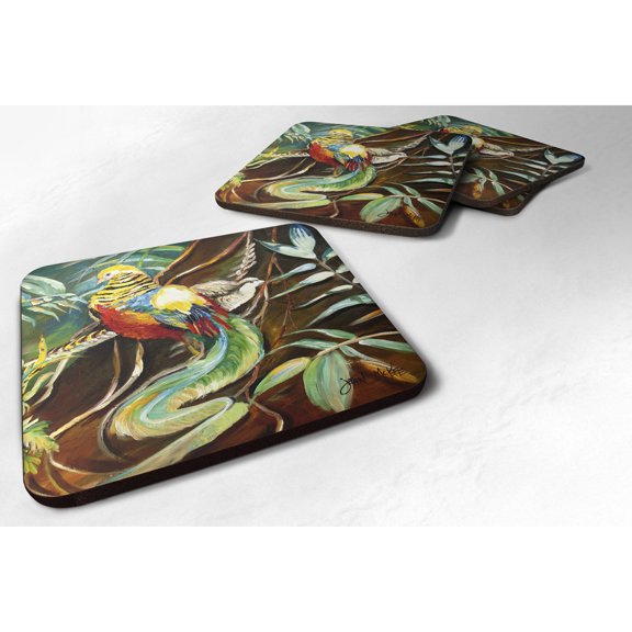 Carolines Treasures JMK1221FC Mandarin Pheasant Foam Coaster Set of 4 3 1/2 x 3 1/2 multicolor